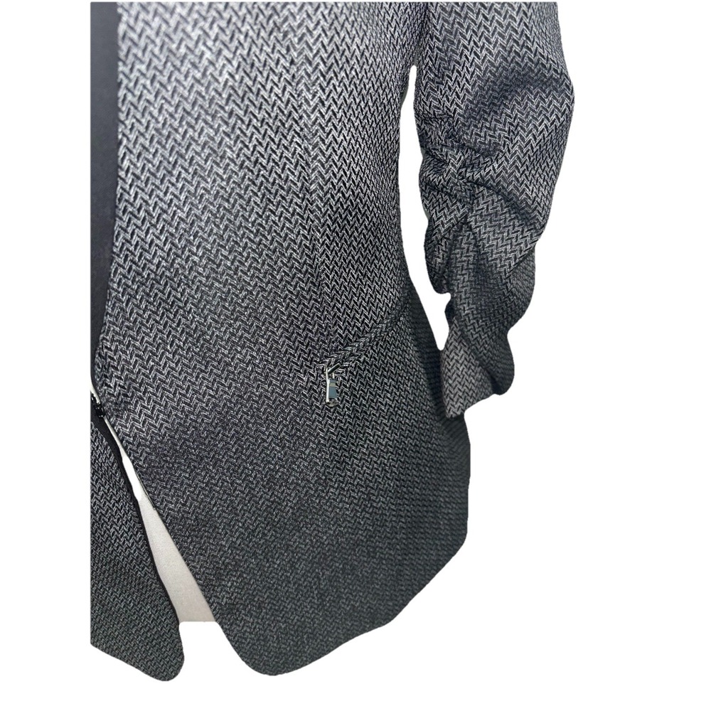 Tahari ASL Petite 8P Grey Herringbone Tuxedo Blazer Ruched Sleeve Zipper‎ Accent - Picture 6 of 13